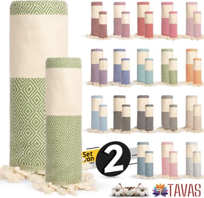 Rome Set van 2 Hamamdoek 100x180 cm en Handdoek 50x90 cm 100% Katoen Spa Backpack Sauna Strandlaken Pastel Groen