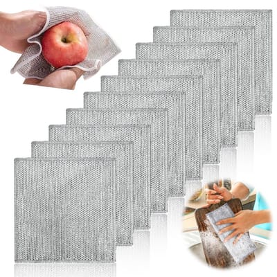 Roestvrijstalen Schuursponzen - Zware Reinigingsdoeken voor Keuken, Roestvrije & Duurzame Schrobbers voor Pannen & Borden (Zilver)-10 Stuks