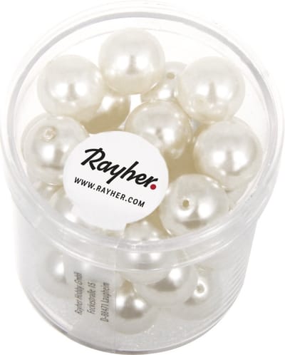 Rayher hobby glaskralen parels - wit / parelmoer - 35x stuks - 10 mm - DIY sieraden maken - Kralen rijgen