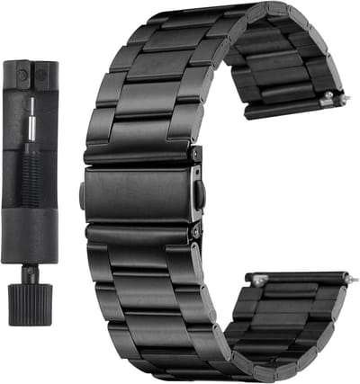 Stalen Horlogeband 22 mm met Snelle Ontgrendeling - Vervangende Band voor Smartwatch - Geschikt voor Mannen en Vrouwen, Zwart Design