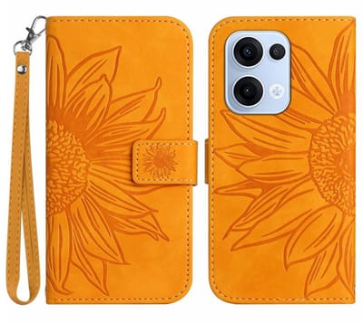 Coverup Hoesje - Geschikt voor OPPO Reno13 5G Hoesje - Coverup Zonnebloem Book Case met Koord - Oranje