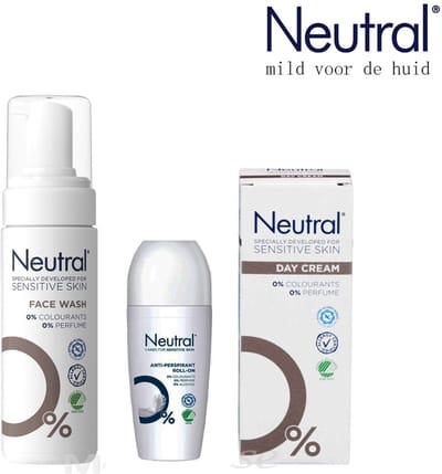 Neutral® Verzorgend Geschenktasje – voor de Gevoelige Huid | Zonder Parfum & Kleurstoffen | dagcrème 50ml | Face Wash 150ml | Antiperspirant 50ml