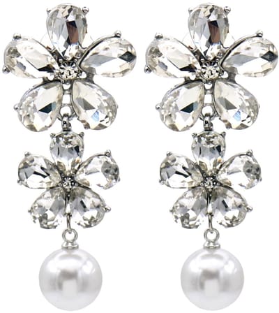 Oorbellen bloem kristal - zilverkleurig - 5 cm