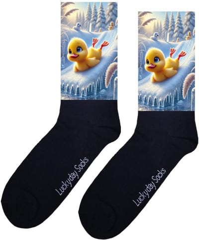 LuckyDay Socks - Eend sokken - Verjaardag cadeau vrouw en man - Vrolijke sokken - Valentijns cadeau - Kerst sokken - Grappige sokken - Leuke dames en heren sokken - Moederdag - Vaderdag - Socks maken Happy - Maat 37-44