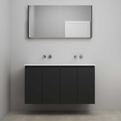 On-Line Badkamermeubelset - 120 cm - Bouwpakket - Greeploos 4 Deuren - Acryl Wastafel - zonder Kraangat - Spiegelkast - Mat Zwart
