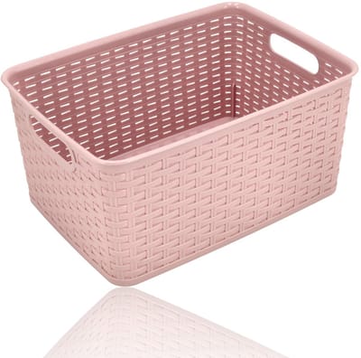 Opbergmand 10L Roze Rattan Look Kunststof – Mandjes Riet – Opbergbox / Opbergdoos – Kast Organizer – Opbergmand Kinderkamer – 33x22x15,5 cm