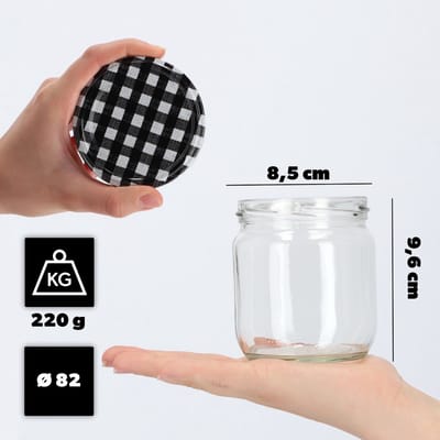 KADAX jampotten, 425 ml, inmaakpotten met schroefdeksel, potten met schroefsluiting, voorraadpotten voor jam, jam, honing (zwart geruit, 6 stuks)