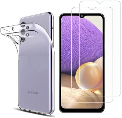 Hoesje Ultraslank geschikt voor Galaxy a32 4G backcover siliconen Transparant en 2 stuks ScreenProtector Gehard Glas