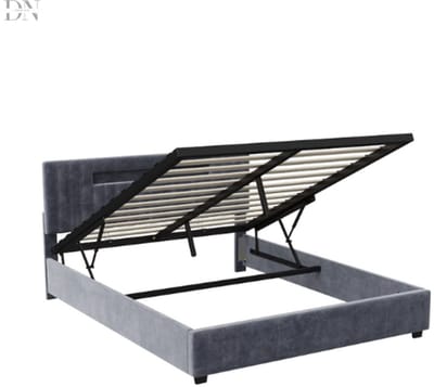 Deniva - Tweepersoonsbed - Opbergbed - Gestoffeerd - 160 X 200 Cm - LED & USB - Lattenbodem - Fluwelen Bedframe - Modern - Grijs