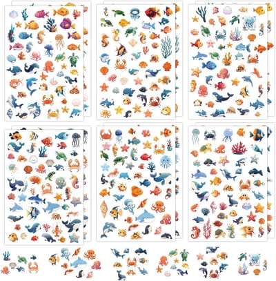 12 Bladen Zeeleven Stickers, Mariene Dieren Stickers voor Scrapbook Decoratie, DIY Projecten en Cadeaus