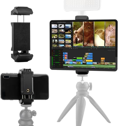 MOJOGEAR Telefoon- & Tablet houder voor statief - voor smartphone en tablet tot 18,3 cm breed - met Cold Shoe-Mount - Zwart