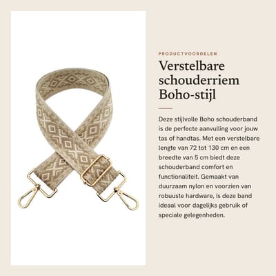 Dailygoods- Schouderriem Verstelbaar 72-130 cm - Tasriem Boho-Stijl - Schouderband voor Tas - Karabijnhaak - Duurzaam Nylon - Robuuste Hardware