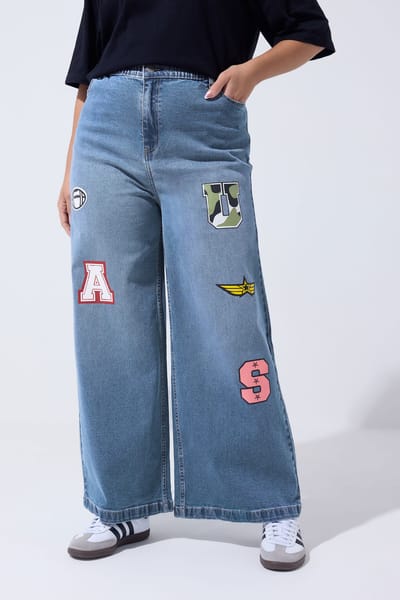 Limited Collection Blauwe Jeans Met Badge En Wijde Pijpen Size 44