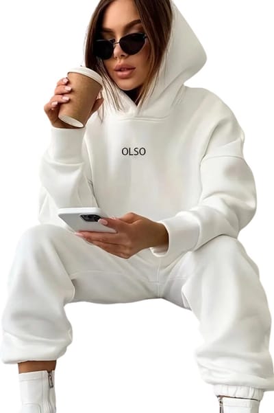 Livano Joggingpak Dames - Huispak - Trainingspak - Volwassenen - Capuchon - Jogging Pak - Joggingbroeken - Broek - Hoodie - Wit - Maat S