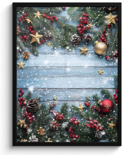Poster in lijst - Fotolijst 60x80 cm - Posters - Kerstomlijsting - Sneeuw - Meerkleurig - Posterlijst zwart - Decoratie - Wanddecoratie woonkamer - Muurdecoratie slaapkamer - Kerstversiering - Kerstdecoratie voor binnen - Kerstmis