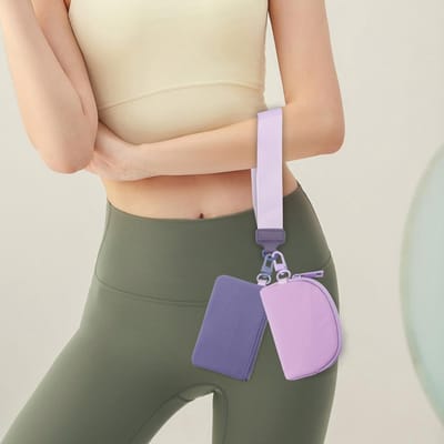 Polsportemonnees voor dames – Waterbestendig nylon etui met dubbele, afneembare sleutelhanger – Klein, schattig muntportemonneetje met rits – Compacte kaarthouder voor in de handtas - Paars