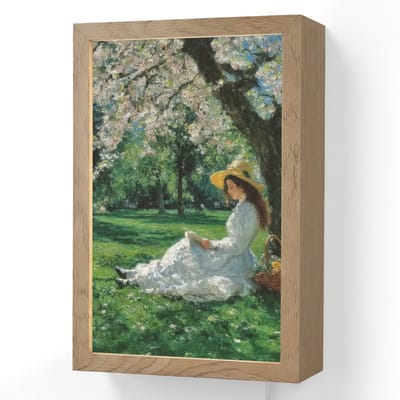 Wandlamp 20x30 cm - Oplaadbaar - Vrouw - Boom - Boek - Mandje - Wandlampen binnen woonkamer - Slaapkamer lamp met kabel - Decoratieve nachtlamp - Vloerlamp snoer