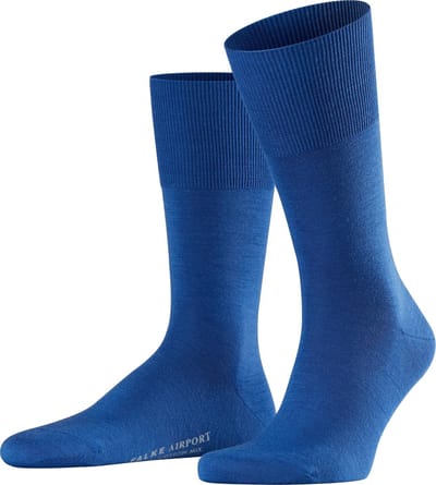 FALKE Airport eenkleurig wol katoen sokken heren blauw - maat 43-44