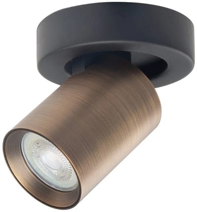Opbouwspot Oliver | Zwart + Brons Metaal | Rond | GU10 | 1-voudig | ⌀ 10cm