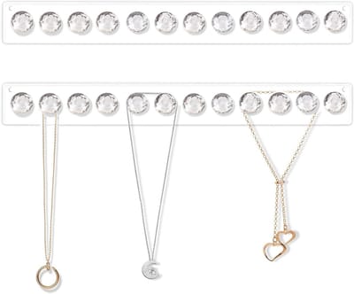 Duidelijke Acryl Kettinghouder voor Wandmontage - Sieraden Organizer met 12 Diamantvormige Haken voor Kettingen en Hangers - 2 Stuks