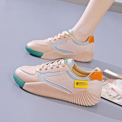 Nieuwe Lente en Herfst Alles-match Sneakers Dikke zool Splicing Persoonlijkheid Sport en Vrije tijd Leer Platte Schoenen 40