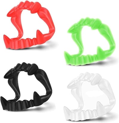 Set van 4 Oplichtende Plastic Vampiertanden voor Kinderen, Perfect voor Halloween, Verkleedpartijen en Dracula Kostuums