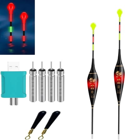 SnelShoppen - 2 stuks LED-dobbers met oplader en accu's, dobbervissen met zwaartekrachtsensing, hengelaccessoires voor vissen aan meer, rivier of vijv
