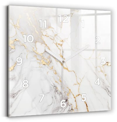 Wallfluent Wandklok - Decoratief marmer Unieke Wandklok - 30 cm x 30 cm - Wit Wandklok - Witte Handen - Wandklok Met Cijfers - Kinder Wandklok Glas - Vierkante Glazen Klok - Industrieel Wandklok - Unieke Wandklok
