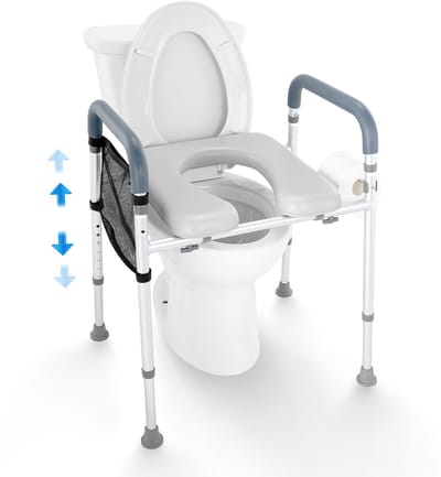 Toiletverhoger, 7-Voudig In Hoogte Verstelbaar, 19,3“–25,2”, 350 Lbs Draagvermogen, Aluminium Frame, Comfortabel Bekleed, Universele Verhoger voor Senioren, Gehandicapten, Zwangere Vrouwen, Medische