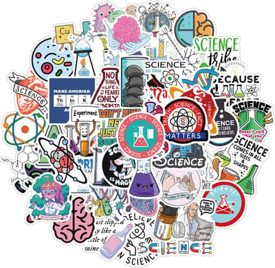 Wetenschap & Scheikunde sticker mix - 50 laptop Stickers met DNA, Periodieke Tabel, Laboratorium, Teksten etc. -