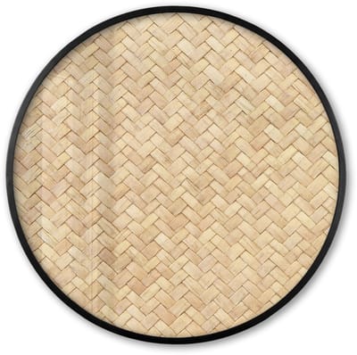 Poster in lijst Rond - Fotolijst 60x60 cm - Posters - Patroon - Beige - Rotan print - Ronde posterlijst zwart - Decoratie - Wanddecoratie woonkamer - Muurdecoratie slaapkamer