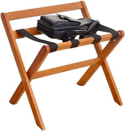 Opvouwbaar Bagagerek - Kofferstandaard Hout - Gasten Ontvangen - Robuuste Nylon Riemen - 60 cm Breed - Teak