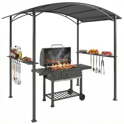 Tuinhuis - Prieel - Buiten - Overkapping - Tuinhuisje Metaal - BBQ Prieel - Binnenplaats - Staal - 245 x 152 cm - Donkergrijs