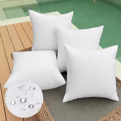 Set van 4 Sierkussens Buiten Wit - Waterdicht en Duurzaam voor Terras en Veranda - 45x45 cm