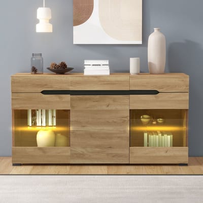 Pugsdrly LED-dressoir Kast Moderne woonkamer dressoir Meubel 3 deuren 3 lades Moderne ladekast met veel opbergruimte voor uw woonkamer