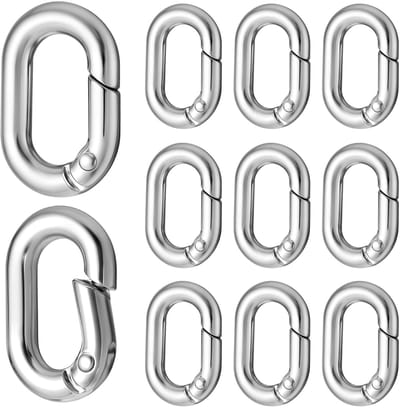 JHUBERS- Veerkarabijnhaak Set van 10 - Kleine Ovale Karabijnhaak - Zinklegering - Sleutelhanger - Duurzaam - Glad Oppervlak