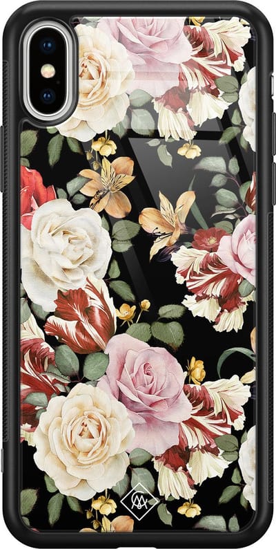 Casimoda® hoesje - Geschikt voor iPhone Xs Max - Bloemen flowerpower - Luxe Hard Case Zwart - Backcover telefoonhoesje - Zwart