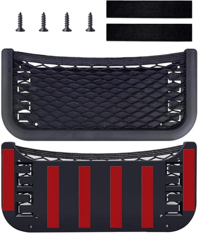 Famanu – Opbergnet achter stoel set van 2, elastisch mesh net met schroeven voor auto-interieur en kofferbak