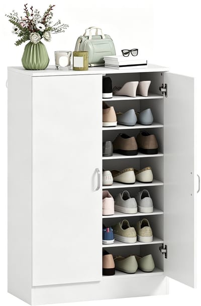 Rolipo-Schoenenkast - 2-deurs soft-close - 6 verstelbare legplanken - Wit / opbergruimte voor 21 paar