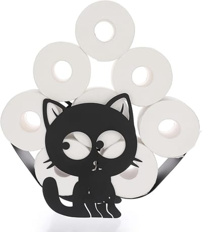 Zwarte Metalen Toiletpapierhouder - Vrijstaand, Geen Boren, Decoratie voor Badkamer en Keuken met Kattenpatroon