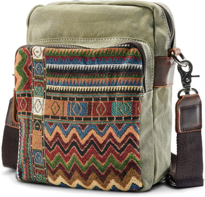 Retro Legergroene Boheemse Canvas Schoudertas