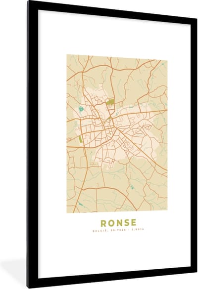 Fotolijst incl. Poster - België - Plattegrond - Kaart - Ronse - Stadskaart - 80x120 cm - Posterlijst