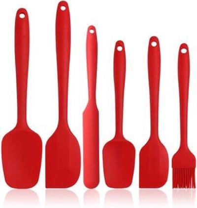 New Age Devi - Siliconen Spatel Set - 6x - Kunststof - Rood - BPA-vrij - Food Grade Siliconen - Anti-aanbak - Keukengerei - 6 stuks - Kwastje - Vaatwasserbestendig - Hittebestendig - Pottenlikker - Pannenlikker