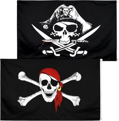 Piratenvlaggen Set van 2 - 90 x 150 cm Skulls en Zwaarden Vlaggen voor Halloween en Cosplay Feesten