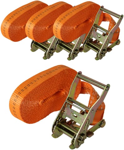 4x professionele ratelsjorband Spanband 1-delig 6m 2t 2tot 2000kg TÜV/GS ORANJE