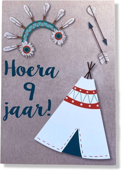 Hoera 9 Jaar! Luxe verjaardagskaart - 12x17cm - Gevouwen Wenskaart inclusief envelop - Leeftijdkaart