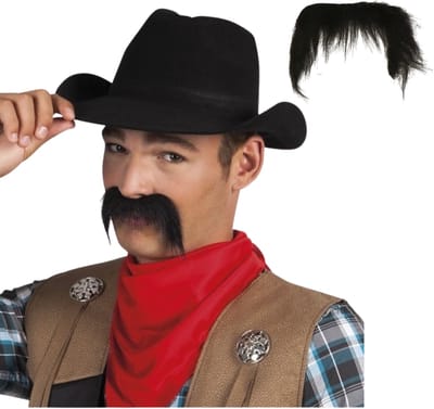 Boland Carnaval verkleed Cowboy nepsnor - 2x - zwart - heren - snorren - western/mexicaan