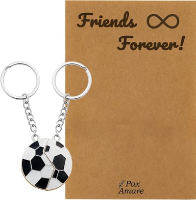 BFF Sleutelhanger voor 2 ' Friends Forever' - Magnetische Voetbal - Sleutelhanger set op Cadeau Kaartje - Zilverkleurig - Vriendschap Symbool - Pax Amare