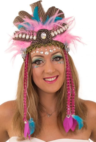 KIMU® Verentooi Roze Blauw - Veren Tooi - Hoofdtooi Indianentooi Fazantveren Indiaan Gekleurde Veertjes Zomercarnaval Carnaval Festival