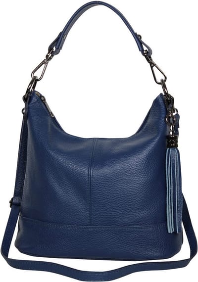 AmbraModa GLX09 - Dames handtas, schoudertas van echt leer. Jeansblauw